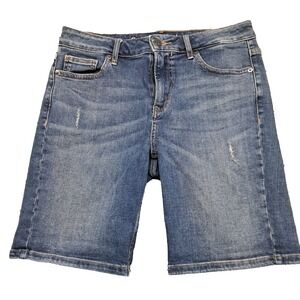 Calvin Klein Shorts Womens Sz 6 Denim Blue Jeans Distressed Stretch Bermuda Long